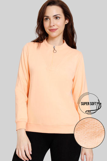 Buy Zivame Soft Terry Fabric Knit Cotton Sweatshirt - Peach Nectar